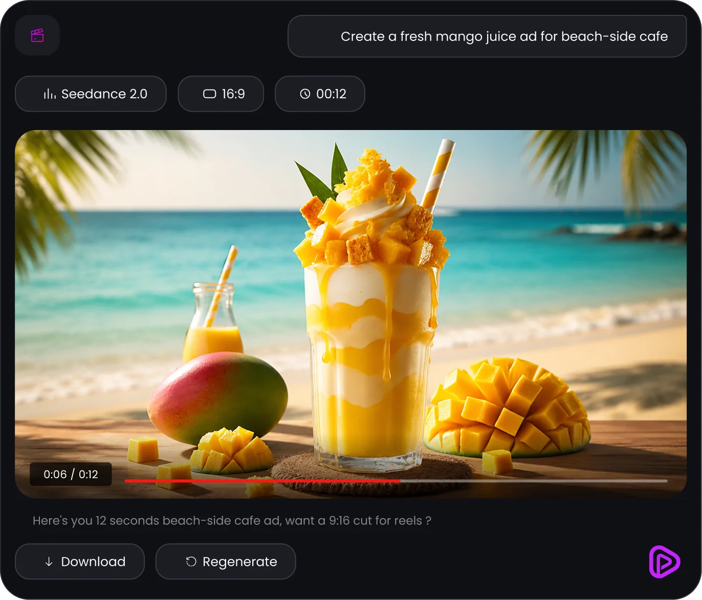 Generate cinematic product ads without opening a tab